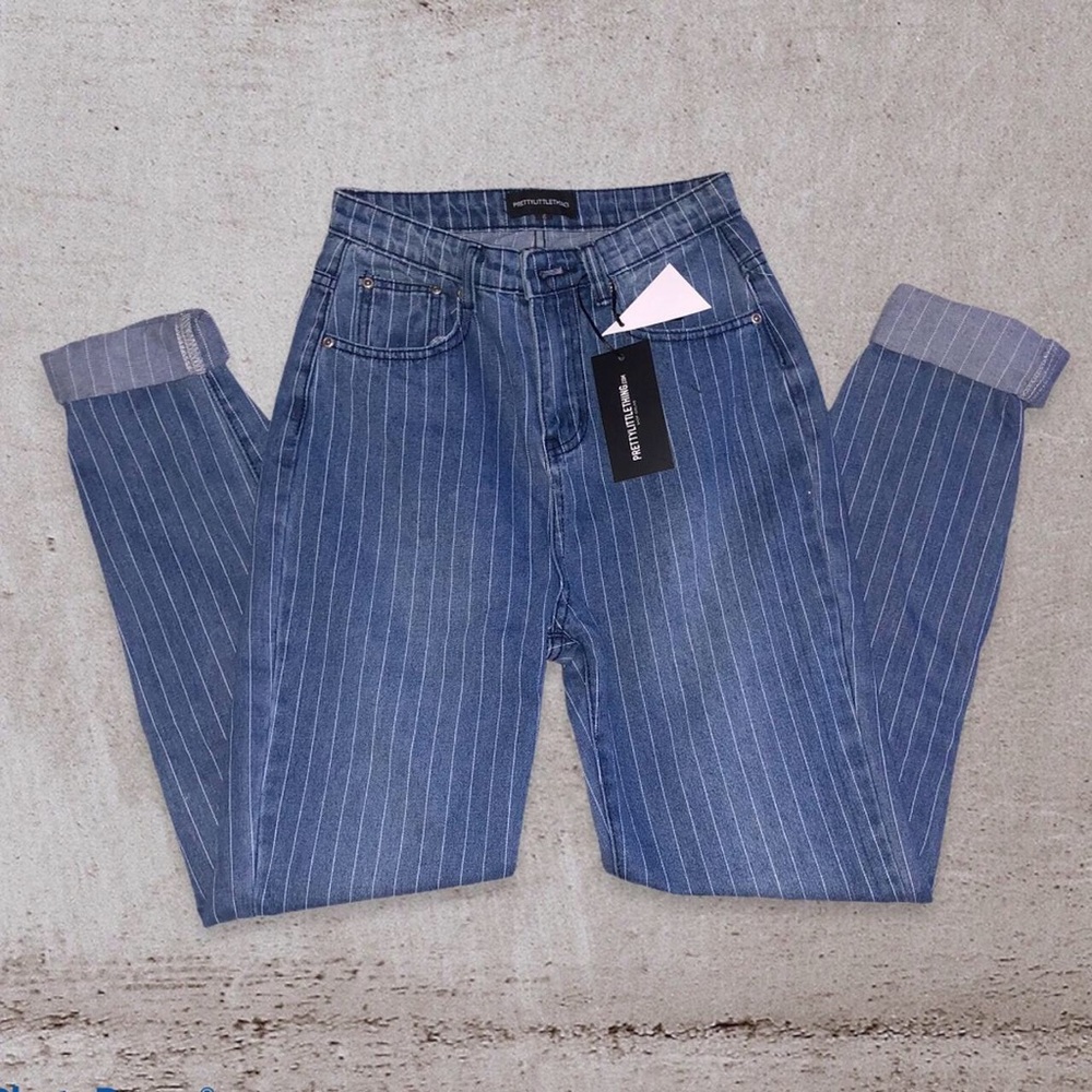 Pretty little thing striped turn up mom jeans
